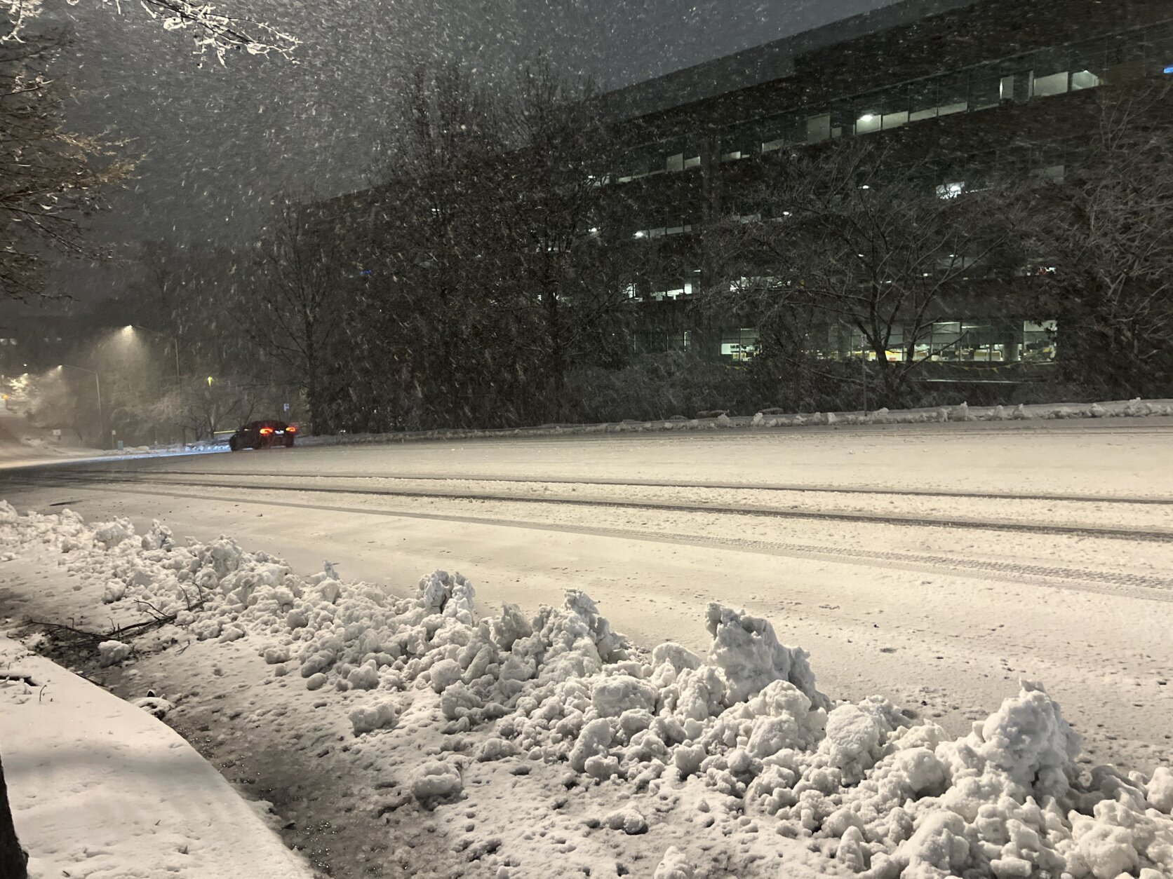 A snowy street in Fairfax, Va. 