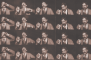 multiple photos of a man sneezing