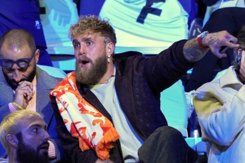 Jake Paul was in the second row as his fiancée, Jutta Leerdam, won a gold in Olympic speedskating