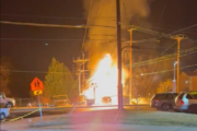 Gas explosion in Calverton sends 1 to hospital, brings down power line