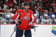 Washington Capitals left wing Alex Ovechkin (8) in action during the second period of an NHL hockey game against the St. Louis Blues, Wednesday, Nov. 5, 2025, in Washington. (AP Photo/Nick Wass)