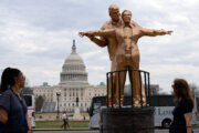 'Ugly *** statue': Tourists react to new Trump-Epstein 'Titanic' style statue on the National Mall