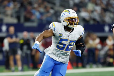 Star edge rusher Khalil Mack agrees to $18 million, 1-year deal with the Chargers, AP source says