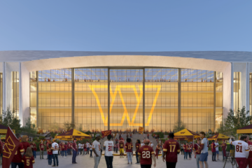 One of the biggest eye-catchers is the giant, gold "W" on both sides of the stadium.