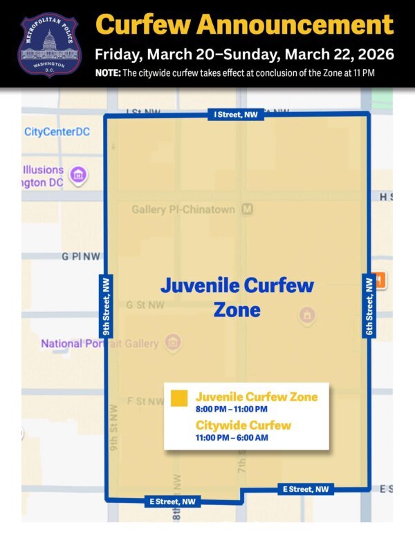A map of the juvenile curfew zone in Chinatown.
