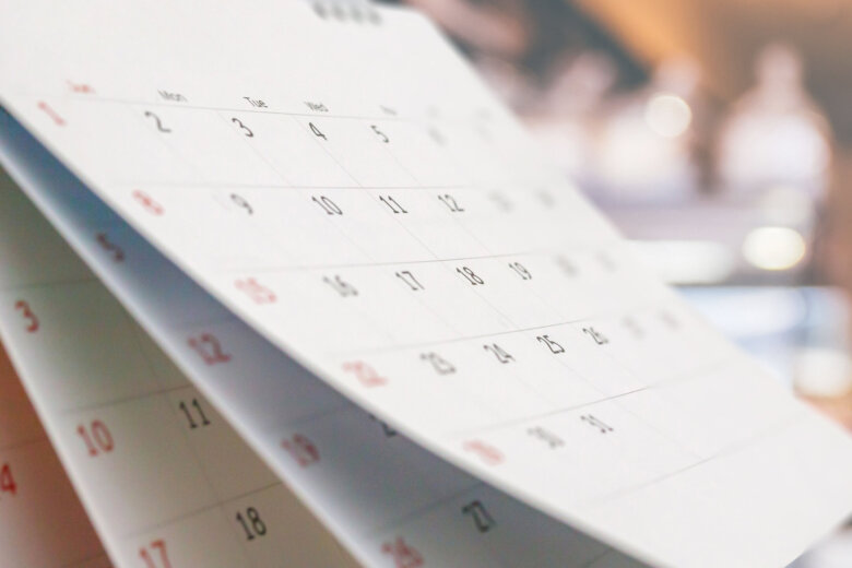 Monthly calendar on display.