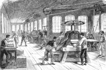 Workers in a factory, a print from 1894