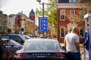 Gas prices over five dollars a gallon are displayed at an Exxon gas station near the U.S. Capitol Building on March 31, 2026 in D.C