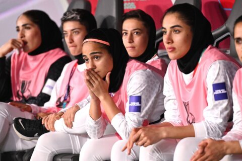 Iran player Sara Didar holds back tears responding to a war-related question at Women’s Asian Cup