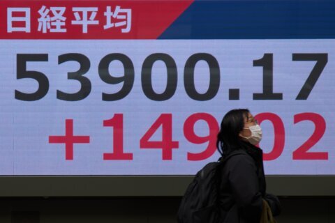 Asian shares are mixed and US futures slip as Brent hovers above $100 a barrel