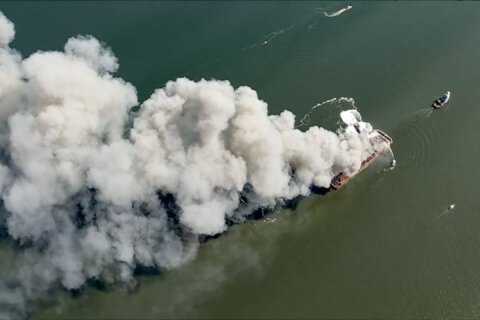 Massive fire breaks out on scrap metal barge on Delaware Bay