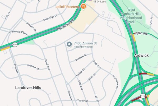 Area around 7400 block of Allison Street in Landover Hills.