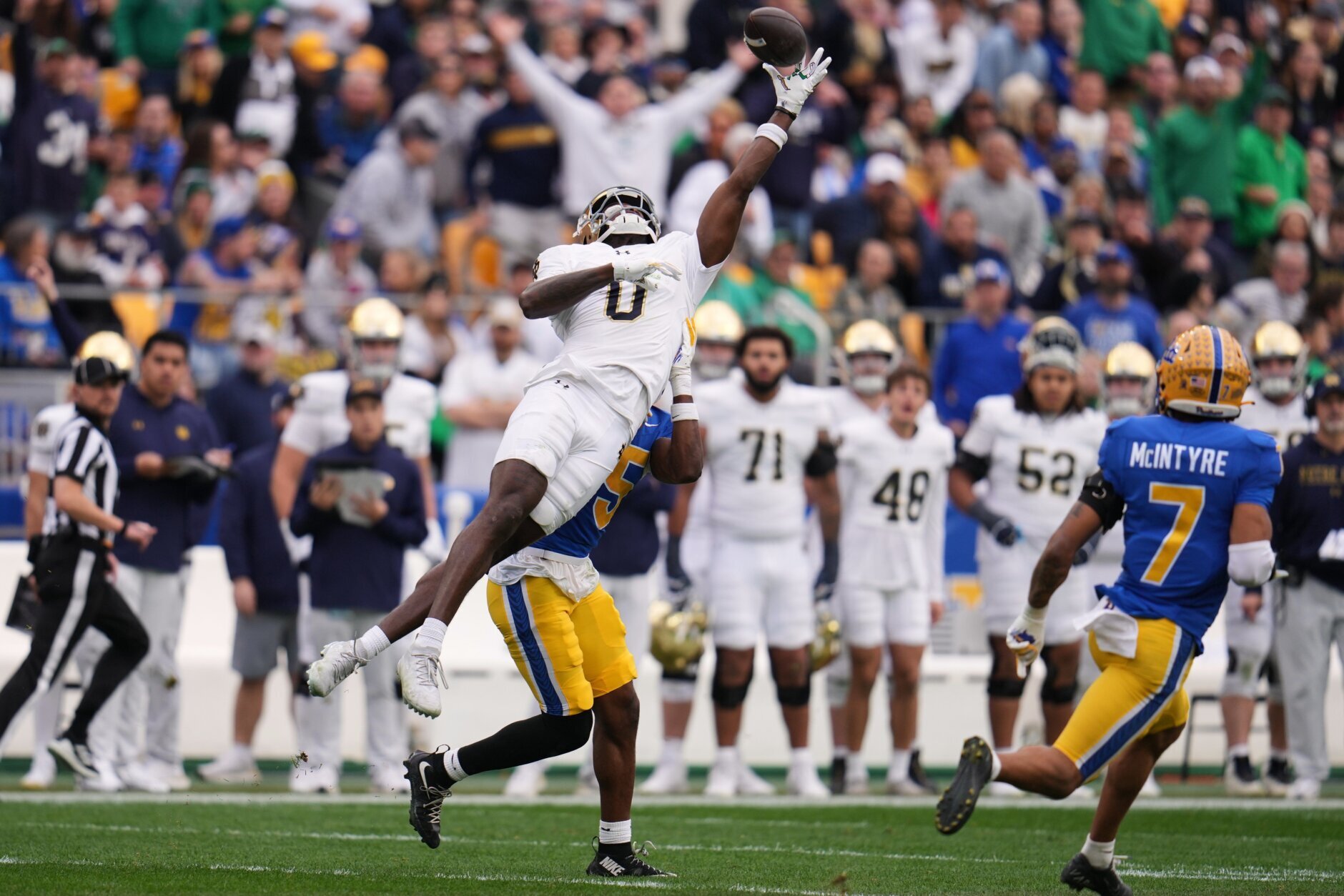 <h3>Round 3 (71st overall) — Malachi Fields, WR Notre Dame</h3>
<p>I’ve seen multiple mock drafts sending the Charlottesville, Virginia, native to Washington here and maybe if I follow suit, the Commanders will get the home run they need.</p>
<p>I have a hard time seeing the 6-foot-4, 218-pound target lasting this long into the third round but his unimpressive 40-yard dash time (4.61) and lack of high-end production in a run-first offense could drop him into a dream scenario as the WR2 to McLaurin near his hometown (especially if the Commanders don’t pick Tate at No. 7 to do the same).</p>
<p>Don’t sleep on the possibility of Washington taking Auburn center Connor Lew here, given the need at the position and his profile as a team leader. However, his ACL injury last October could prompt Washington to gamble he’ll still be available later. I also wouldn’t mind Texas corner Malik Muhammad here if Delane isn’t the No. 7 pick.</p>
