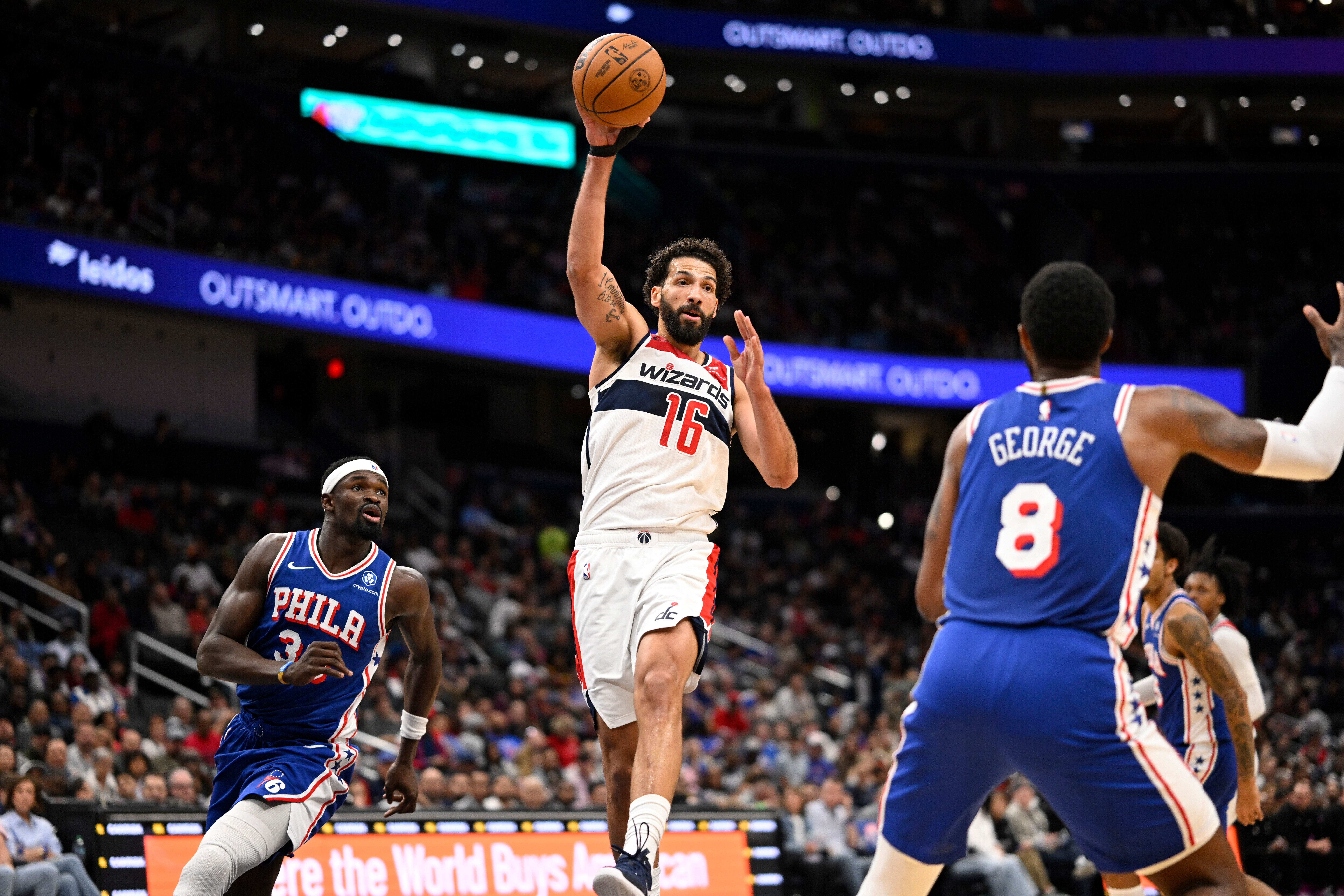 Paul George scores 39 points in the 76ers’ 153-151 win over the Wizards