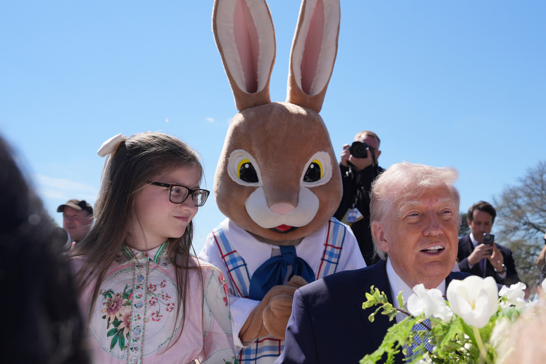 President Donald Trump sits down with children