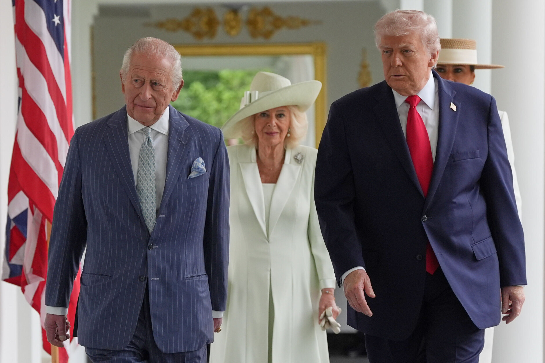 President Donald Trump walks with Britain's King Charles III, Queen Camilla and first lady Melania Trump to the Oval Office at White House,