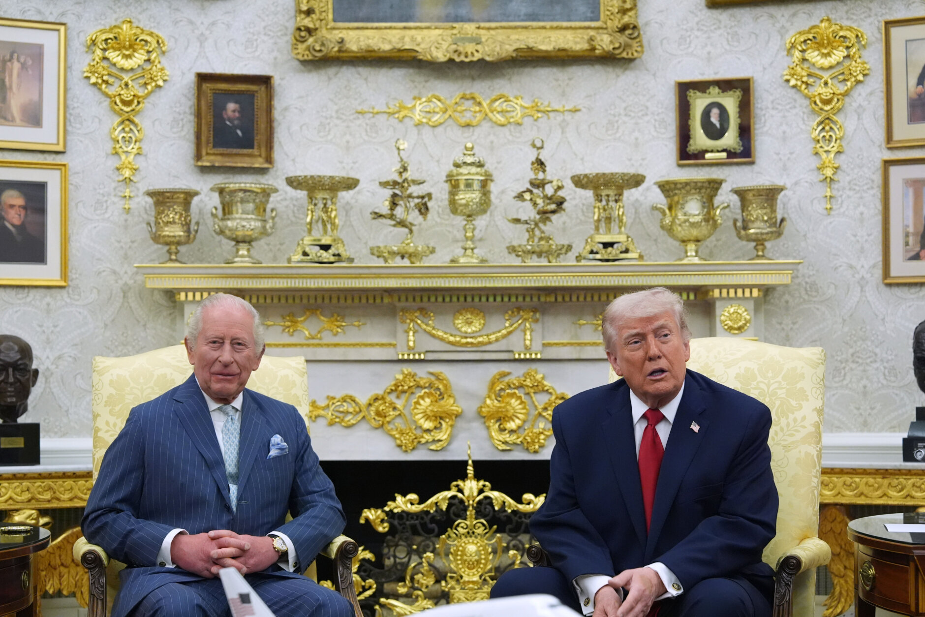 President Donald Trump and Britain's King Charles III meet in the Oval Office of the White House, Tuesday, April 28, 2026, in Washington, during a State Visit.