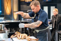 Voltaggio prepares crab for a dish