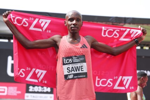 Sabastian Sawe of Kenya wins London Marathon in world-record time, first to finish under two hours