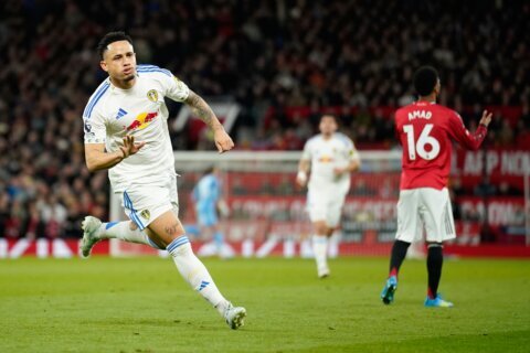 Okafor decisive double helps Leeds win thrilling encounter at Old Trafford