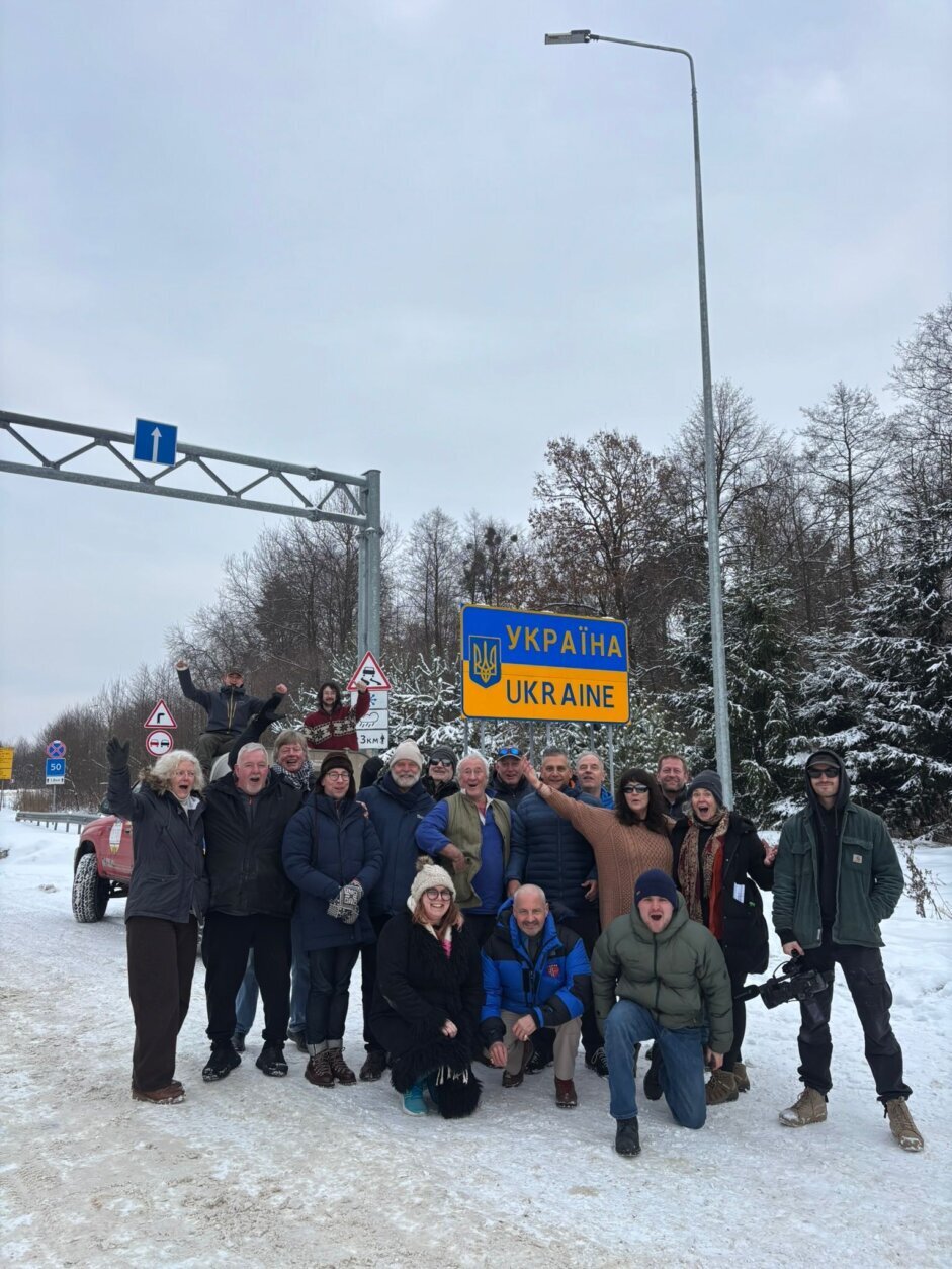 a group of people at the Ukraine border