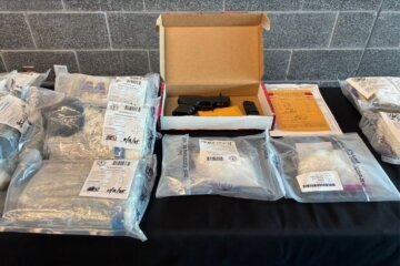 A firearm and cocaine seized by law enforcement in Maryland.
