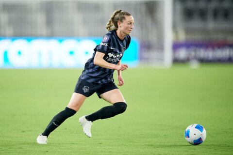 Washington Spirit defender Gabby Carle controls the ball during a CONCACAF W Champions Cup match at D.C.'s Audi Field on Sept. 03, 2025. (Hannah Foslien/Getty Images)