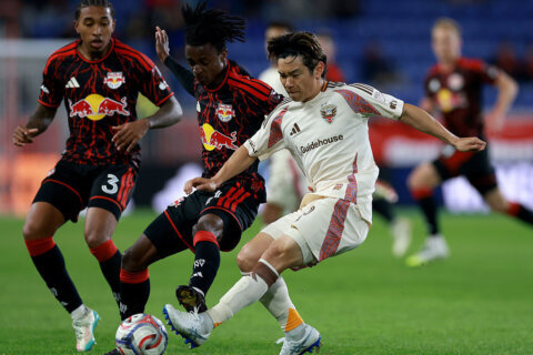 Tai Baribo records a hat trick and DC United plays the Red Bulls to a 4-4 tie