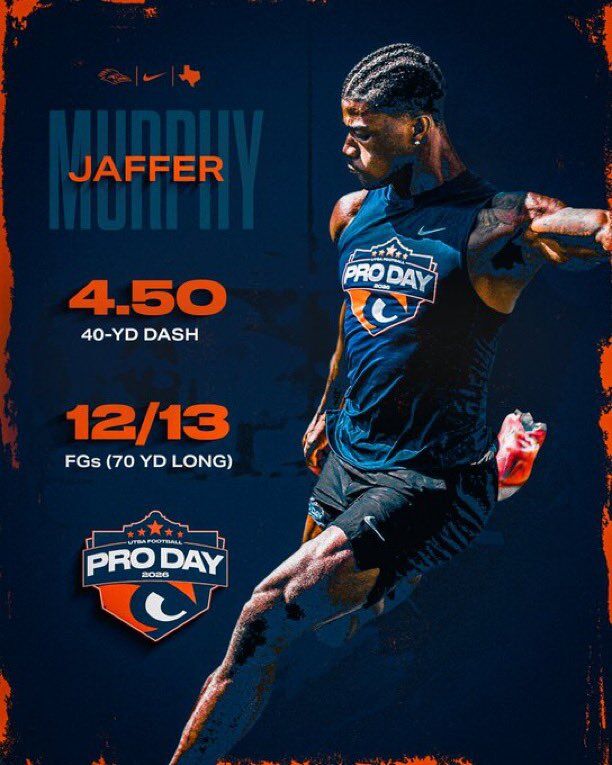 <h3><strong>Round 7 (223rd overall) — Jaffer Murphy, Kicker UTSA</strong></h3>
<p>I know, I know … <a href="https://www.nytimes.com/athletic/6621651/2025/09/12/jake-moody-49ers-nfl-kickers/" target="_blank" rel="noopener">kickers are historically a waste of a draft pick</a>.</p>
<p>But Murphy has shown 70-yard field goal range and ran a 4.5-second 40-yard dash. Can you imagine the ways special teams coach Larry Izzo could turn that threat into touchdown-scoring trick plays?!</p>
<p>Seriously, there’s precedent for raw-but-talented, soccer-turned-football players catching on in the NFL but the highest profile, present-day examples (the Cowboys’ Brandon Aubrey, <a href="https://wtop.com/nfl/2026/04/cowboys-make-brandon-aubrey-the-nfls-highest-paid-kicker-with-a-28-million-4-year-contract/" target="_blank" rel="noopener">now the NFL’s highest-paid kicker</a>, and Detroit’s Jake Bates) both needed to impress in the UFL before landing in the NFL.</p>
<p>If no other high-value picks at positions of need are available (like burly Ohio State RB CJ Donaldson or Indiana center Pat Coogan), there are worse things than spending a seventh-round pick on a high-ceiling talent that could revolutionize the kicker position — both with his talent and in becoming the first Black kicker in the NFL since Justin Medlock in 2013.</p>
