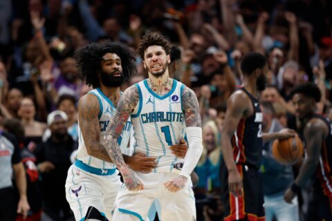 LaMelo Ball punches team mascot Hugo twice after Hornets knock Heat out of play-in tournament