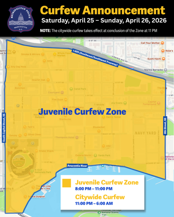 map of DC juvenile curfew zone