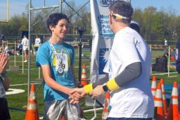 Congratulating student after race.