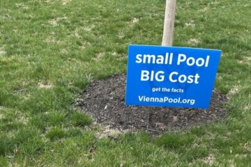 Yard sign protesting construction of local pool