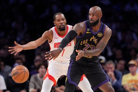 LeBron scores 28, leads short-handed Lakers past Durant’s Rockets again 101-94 for 2-0 series lead