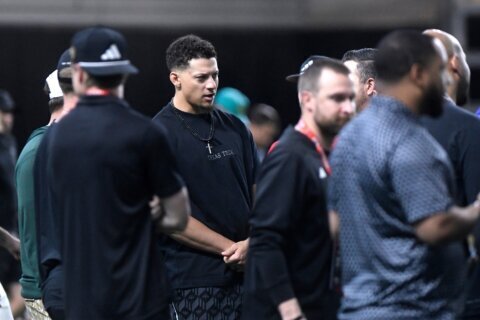 Mahomes attends the start of the Chiefs’ offseason program as he rehabs torn knee ligaments