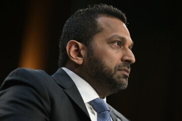 FBI Director Kash Patel, pictured above testifying on Capitol Hill, has sued The Atlantic.