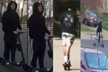 suspect in dark clothing riding e-scooter
