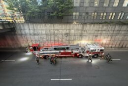a firetruck pictured from an overlook