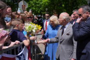 Britain's King Charles III and Queen Camilla greet people during a parade on the final day of their state visit, Thursday, April 30, 2026 in Front Royal, Va.(AP Photo/Matt Rourke, Pool)