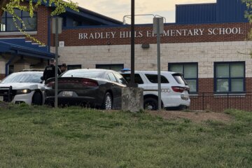 Police vehicles parked outside Bradley Hills Elementary School
