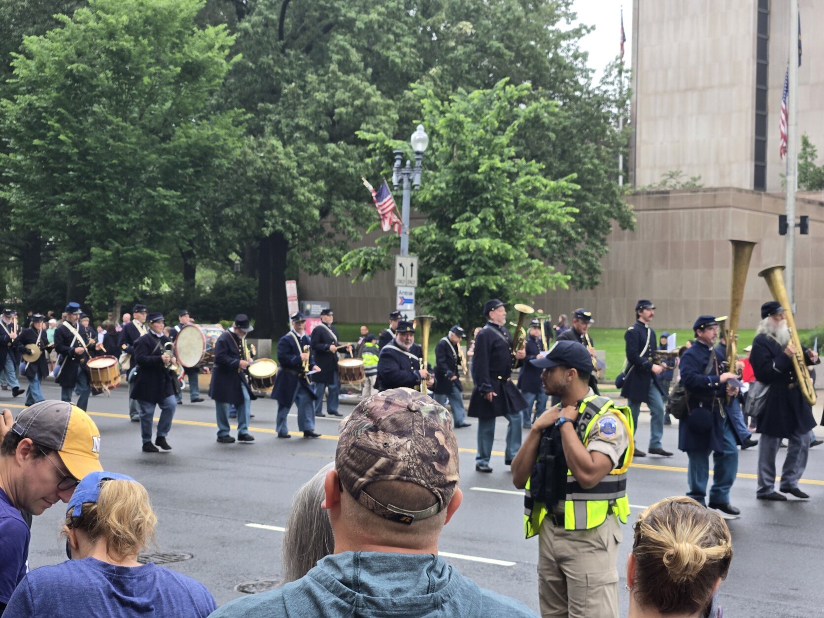 A band marches in the National Memorial Day Parade in D.C.