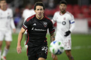 D.C. United defender Aaron Herrera (22) in action during the first half of an MLS soccer match against Toronto FC, Saturday, Feb. 22, 2025, in Washington. (AP Photo/Nick Wass)