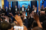 President Donald Trump takes questions in the James Brady Press Briefing Room at the White House after an unspecified threat at the annual White House Correspondents' Association Dinner in Washington, Saturday, April 25, 2026. (AP Photo/Alex Brandon)