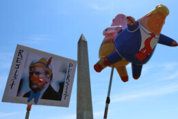 Demonstrators march as they rally at the National Mall during a May Day protest Friday, May 1, 2026, in Washington. (AP Photo/Rahmat Gul)