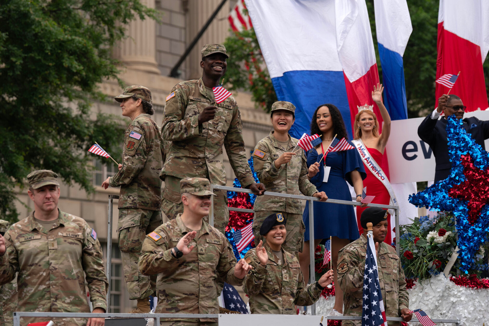 Parade participants march in Washington to commemorate Memorial Day