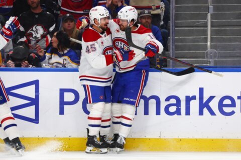 Alex Newhook scores twice as Canadiens beat Sabres 5-1 to tie 2nd-round playoff series at 1 apiece
