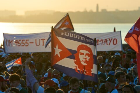 Cuba’s electric and petroleum workers celebrate their colleagues during massive rally