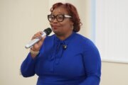 Del. Nicole Williams (D-Prince George's) gives introductory remarks April 23 at a meet and greet for 5th District candidates in Anne Arundel County.