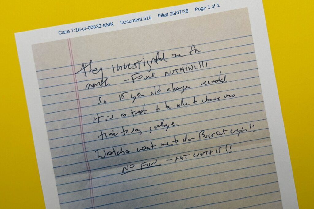 Handwriting on newly released note matches one found after Epstein’s death, experts tell AP