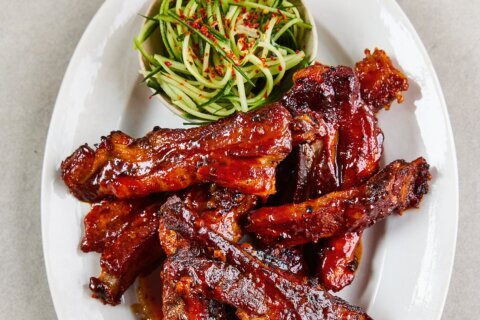 Slow-cooked, sticky-glazed pork ribs go with cucumber slaw in Sam Way’s recipe